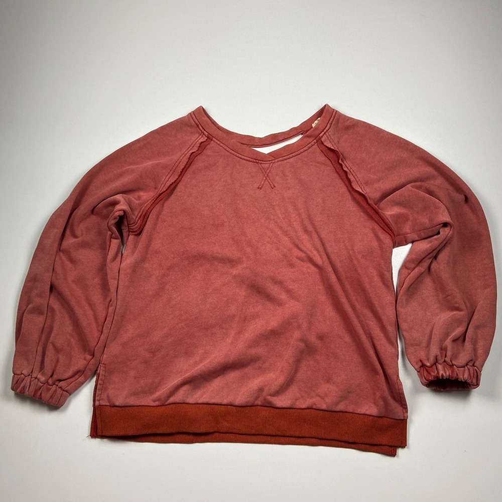 POL Clothing Lattice Back Sweatshirt Size S Terracotta Red Raw Edge Rustic Boho